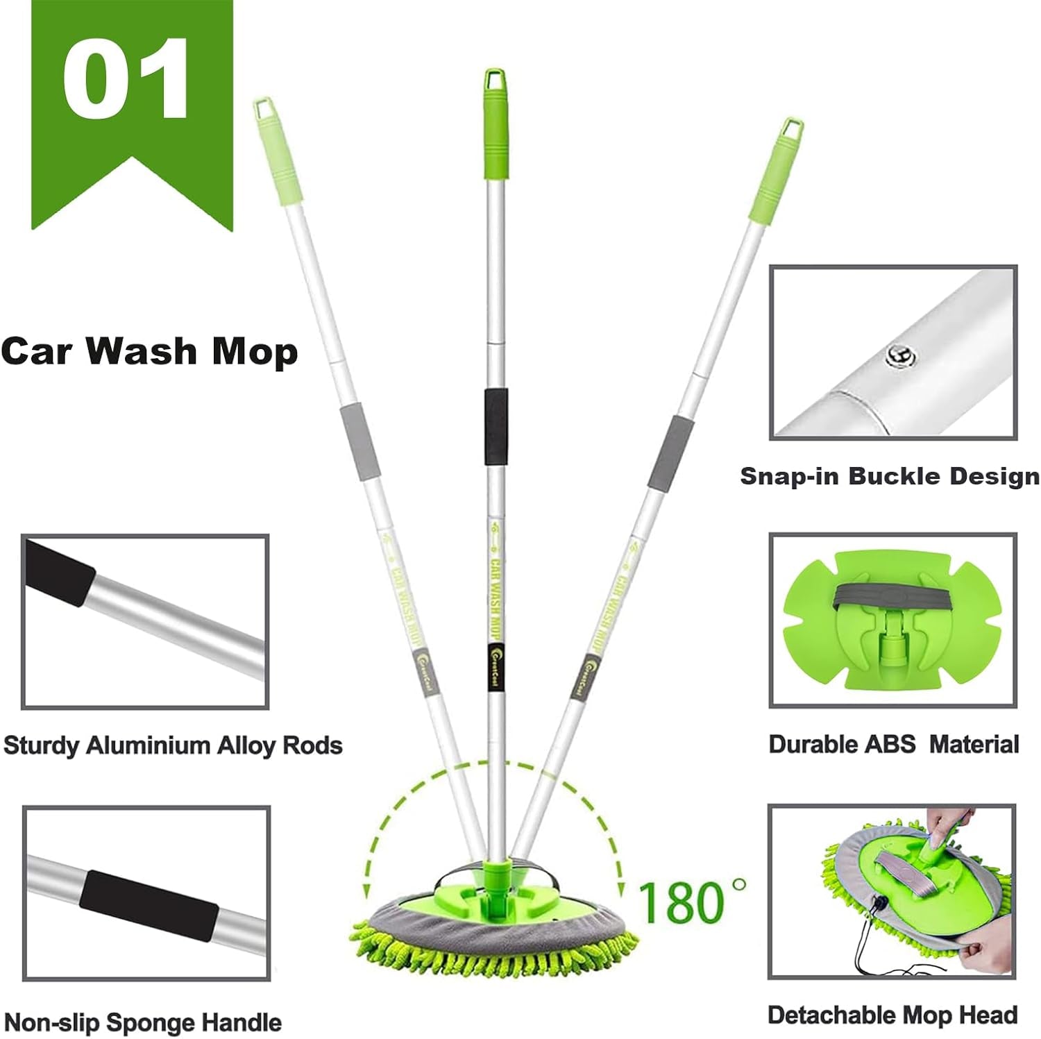 160CM Autowaschbürste Waschbürste Auto Mit Langer Griff, 2 in 1 Mikrofaser Chenille Autowaschmopp Waschhandschuh Reinigungsbürste Für Auto RV Trucks Wohnwagen Wohnmobil