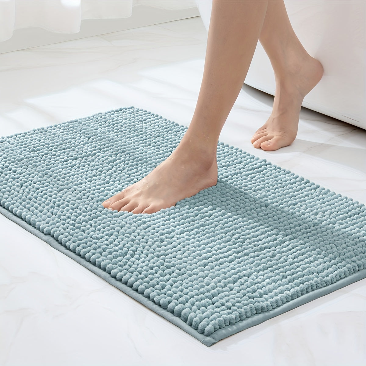 1pc DAJIANG Chenille Bath Mat Non-Slip Soft Absorbent Shower Rug Suitable for Bathtub, Toilet, Shower, Entryway - Machine Washable Floor Mat with TPR Backing, Thick Cushioning, Quiet Step, Fits Small Bathrooms & / ()