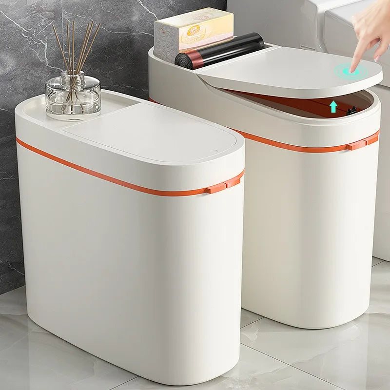 15L Wholesale Automatic Household Toilet Smart Trash Can Light Electric Paper Basket With Cover Sandwiched Toilet Paper Bucket