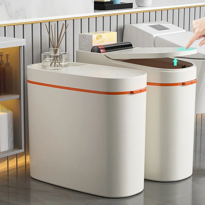 15L Wholesale Automatic Household Toilet Smart Trash Can Light Electric Paper Basket With Cover Sandwiched Toilet Paper Bucket