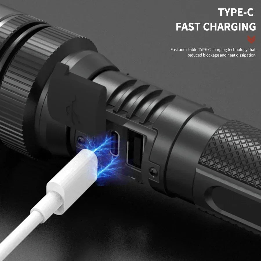 100000LM Super Bright Flashlight Rechargeable LED Torch Long Range Tactical Lamp for Outdoor Waterproof Camping Fishing Lantern