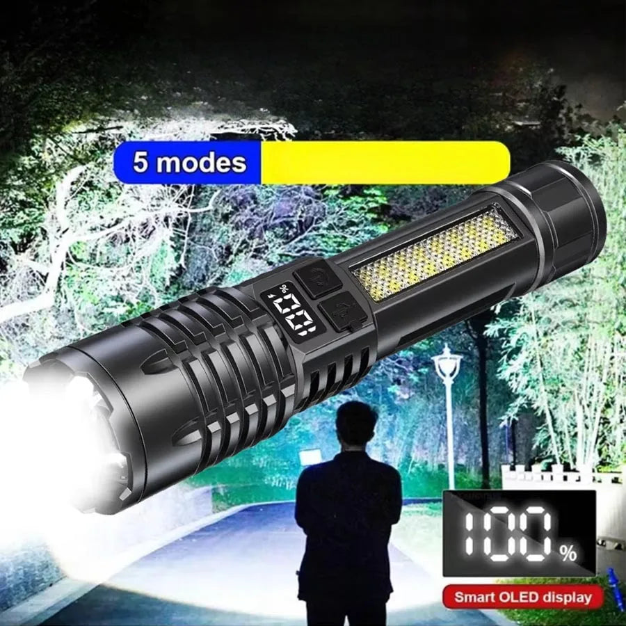 100000LM Super Bright Flashlight Rechargeable LED Torch Long Range Tactical Lamp for Outdoor Waterproof Camping Fishing Lantern