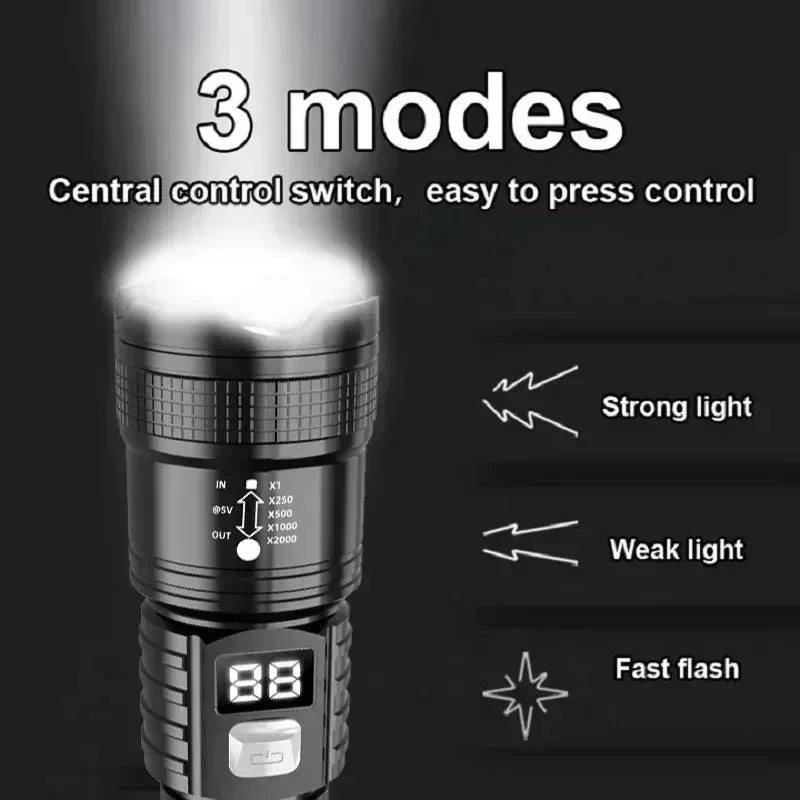 100000LM Super Bright Flashlight Rechargeable LED Torch Long Range Tactical Lamp for Outdoor Waterproof Camping Fishing Lantern