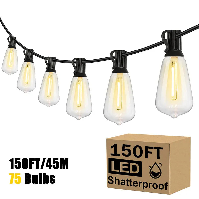 200FT ST38 String Lights Outdoor Garland Connectable Shatterproof Waterproof Plastic LED Bulb Dimmable Patio Garden Decor