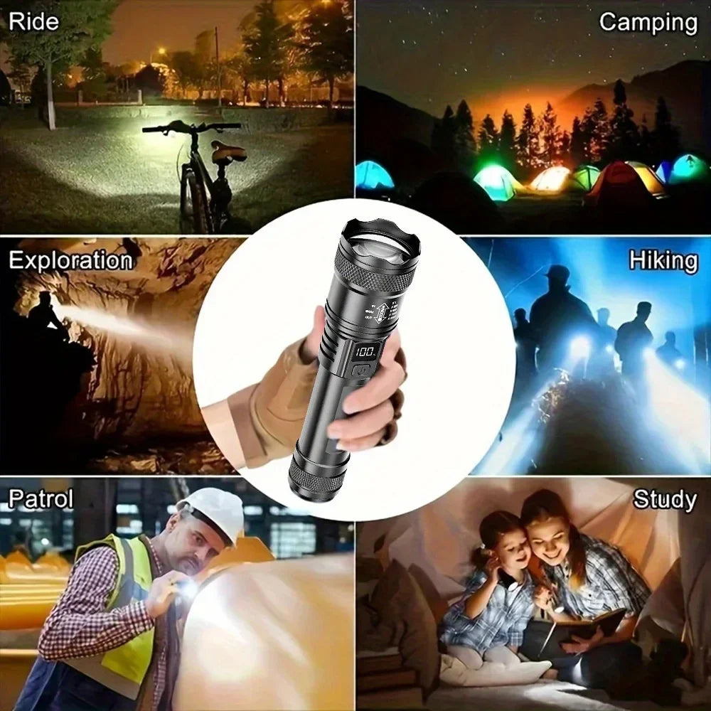 100000LM Super Bright Flashlight Rechargeable LED Torch Long Range Tactical Lamp for Outdoor Waterproof Camping Fishing Lantern