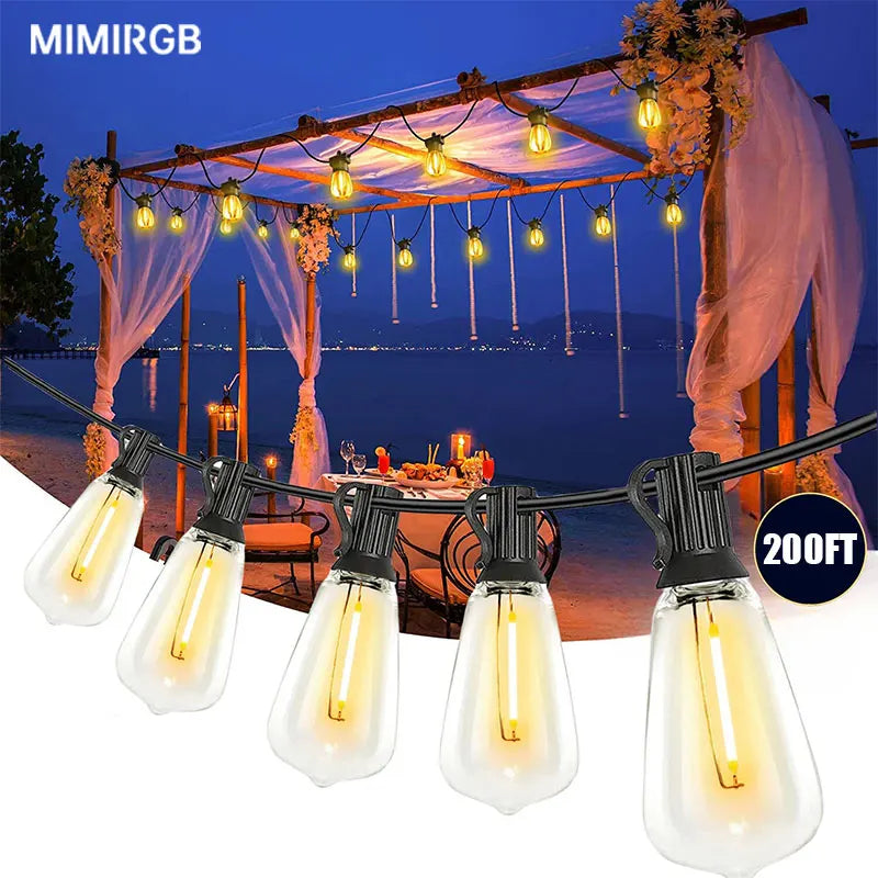 200FT ST38 String Lights Outdoor Garland Connectable Shatterproof Waterproof Plastic LED Bulb Dimmable Patio Garden Decor