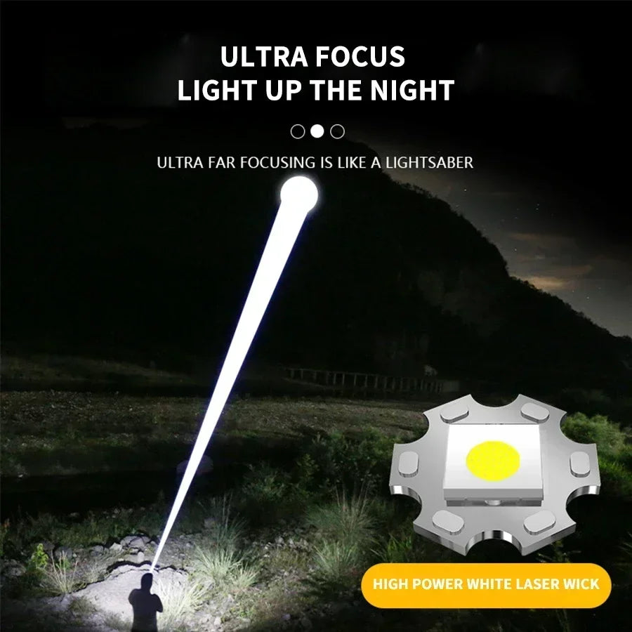 100000LM Super Bright Flashlight Rechargeable LED Torch Long Range Tactical Lamp for Outdoor Waterproof Camping Fishing Lantern