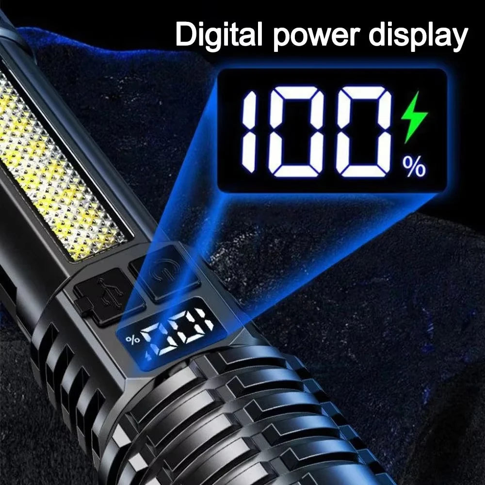 100000LM Super Bright Flashlight Rechargeable LED Torch Long Range Tactical Lamp for Outdoor Waterproof Camping Fishing Lantern