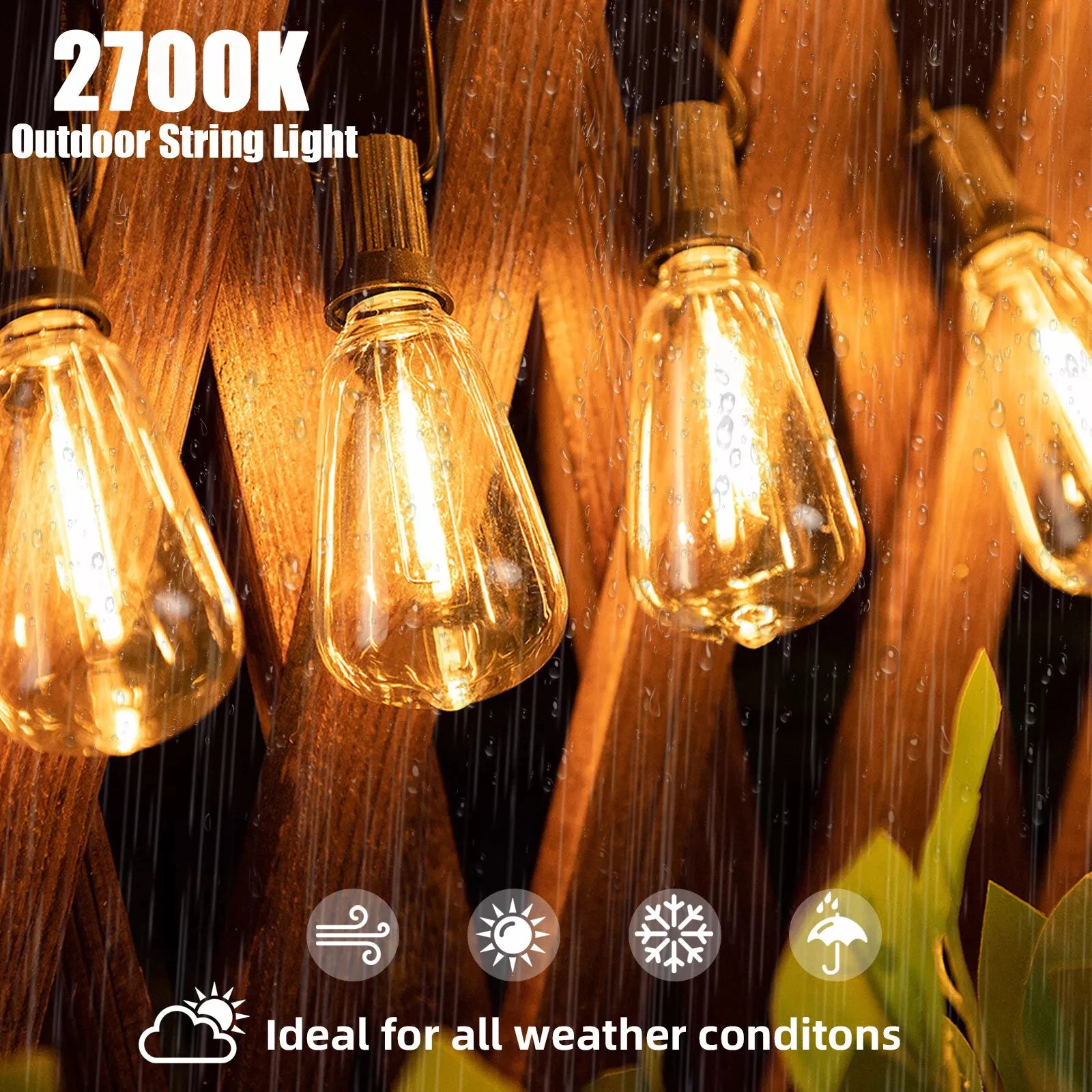 200FT ST38 String Lights Outdoor Garland Connectable Shatterproof Waterproof Plastic LED Bulb Dimmable Patio Garden Decor