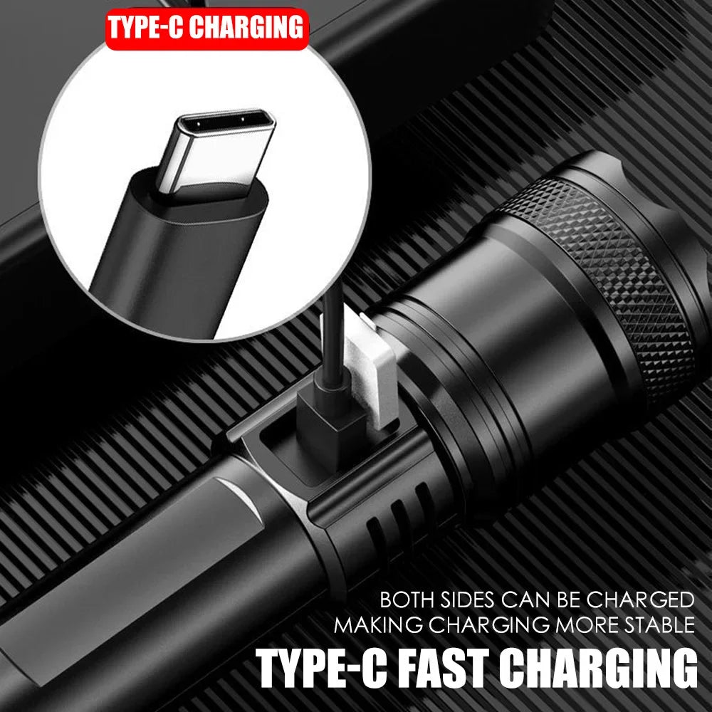 100000LM Super Bright Flashlight Rechargeable LED Torch Long Range Tactical Lamp for Outdoor Waterproof Camping Fishing Lantern