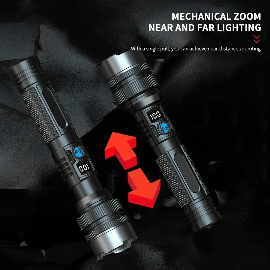 100000LM Super Bright Flashlight Rechargeable LED Torch Long Range Tactical Lamp for Outdoor Waterproof Camping Fishing Lantern