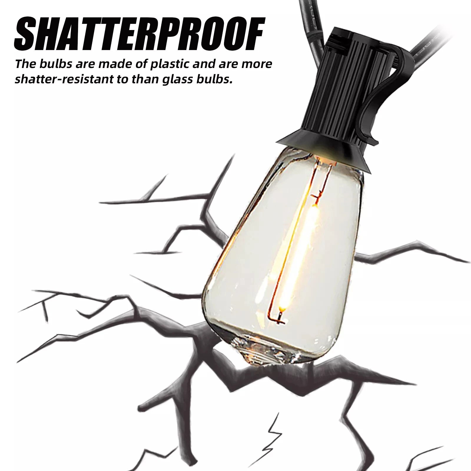 200FT ST38 String Lights Outdoor Garland Connectable Shatterproof Waterproof Plastic LED Bulb Dimmable Patio Garden Decor