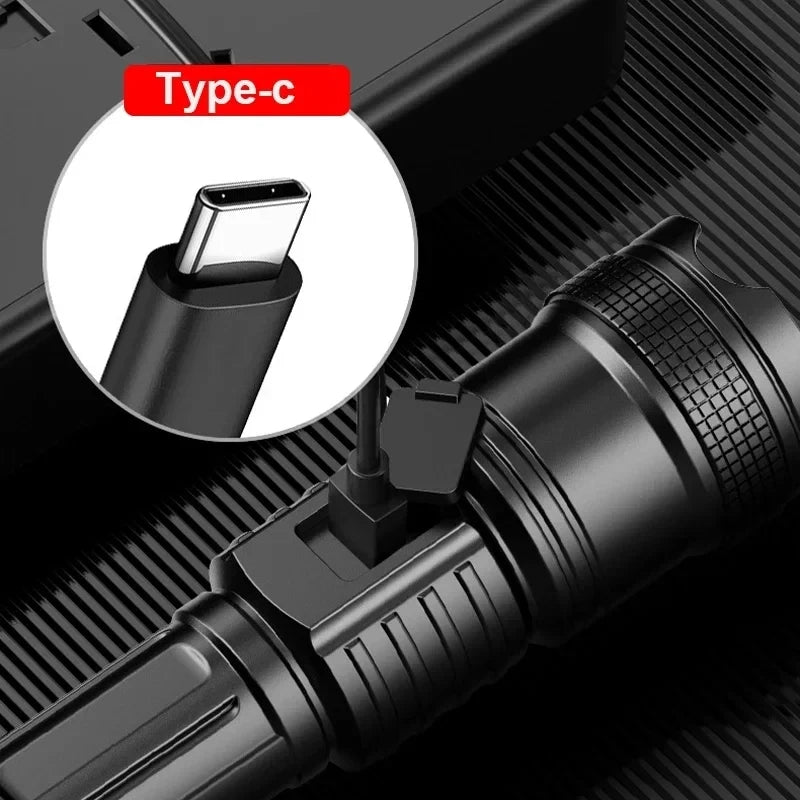 100000LM Super Bright Flashlight Rechargeable LED Torch Long Range Tactical Lamp for Outdoor Waterproof Camping Fishing Lantern