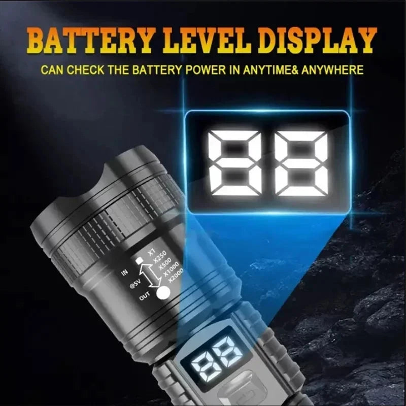 100000LM Super Bright Flashlight Rechargeable LED Torch Long Range Tactical Lamp for Outdoor Waterproof Camping Fishing Lantern