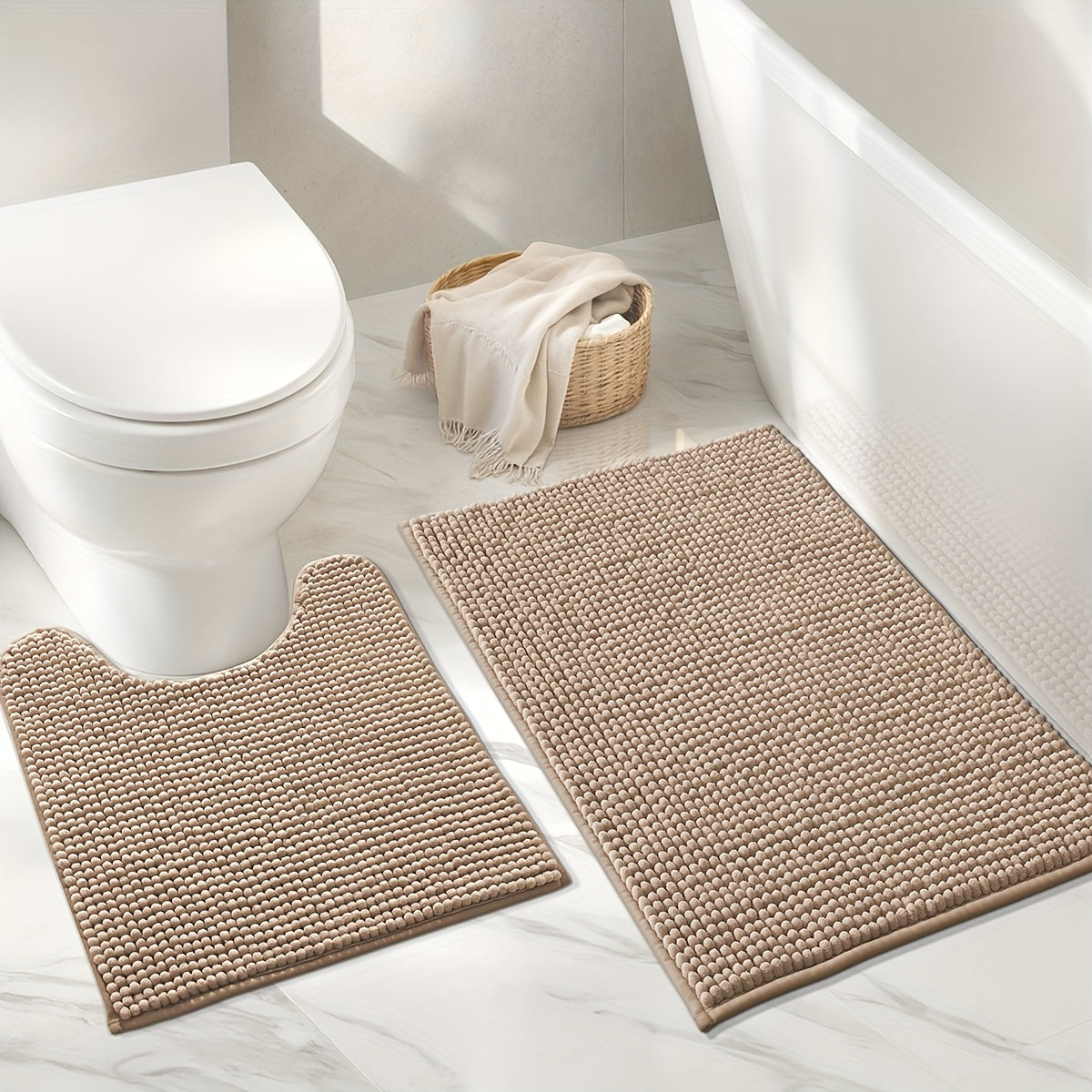 1pc DAJIANG Chenille Bath Mat Non-Slip Soft Absorbent Shower Rug Suitable for Bathtub, Toilet, Shower, Entryway - Machine Washable Floor Mat with TPR Backing, Thick Cushioning, Quiet Step, Fits Small Bathrooms & / ()