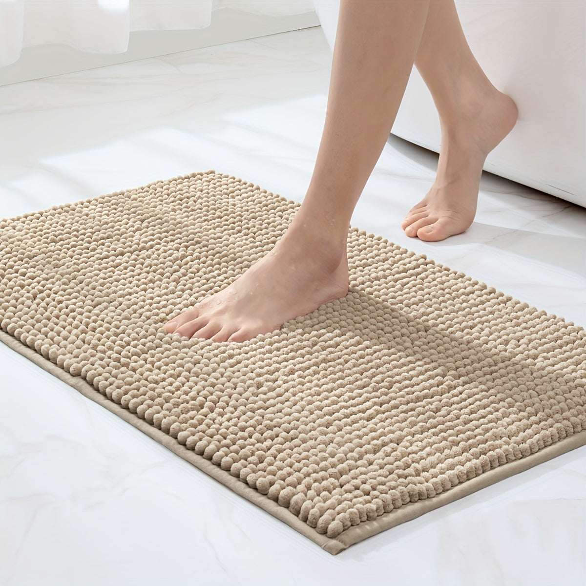 1pc DAJIANG Chenille Bath Mat Non-Slip Soft Absorbent Shower Rug Suitable for Bathtub, Toilet, Shower, Entryway - Machine Washable Floor Mat with TPR Backing, Thick Cushioning, Quiet Step, Fits Small Bathrooms & / ()