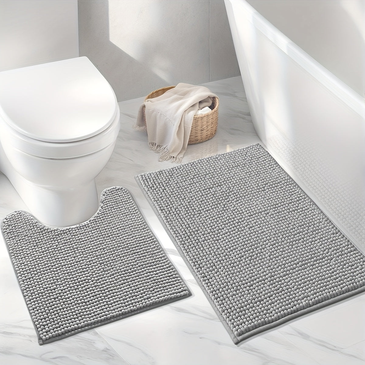 1pc DAJIANG Chenille Bath Mat Non-Slip Soft Absorbent Shower Rug Suitable for Bathtub, Toilet, Shower, Entryway - Machine Washable Floor Mat with TPR Backing, Thick Cushioning, Quiet Step, Fits Small Bathrooms & / ()